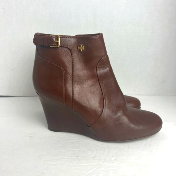 Tory Burch Dark Brown Leather Ankle Length Wedge Boots - Picture 3 of 12